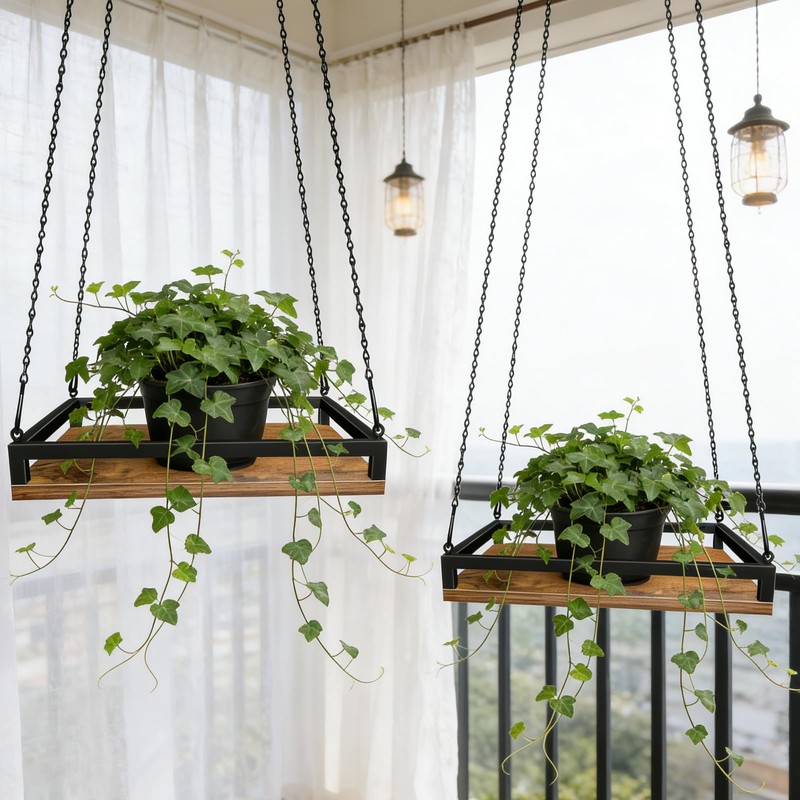 Plant Hanger Indoor, 2 Pack 11.8" Wooden Hanging Plant Holder
