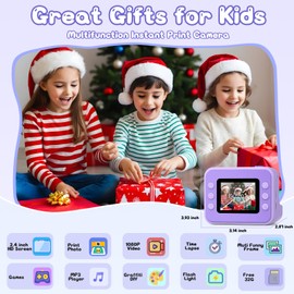 Hangrui Kids Camera Instant Print, 2.4'' Instant Camera for Kids, 1080P Kids Digital Camera with 32GB Card & 3 Rolls Photo Paper, Christmas Birthday Gifts Kids Toys for Girls & Boys Aged 3-12 -Purple