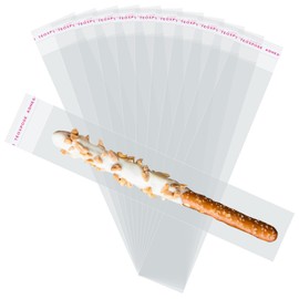 Soarvita Self Sealing Cellophane Bags - 2x10 Inches 100 Pcs Clear Individual Pretzel Rod Bags for Packaging ICY Candy Treat Popsicle Cookies and Favors
