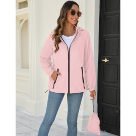 Avoogue Windbreaker Jackets for Women Raincoat with Hood Waterproof Lightweight Jacket with Pockets for Outdoor Pink XXL