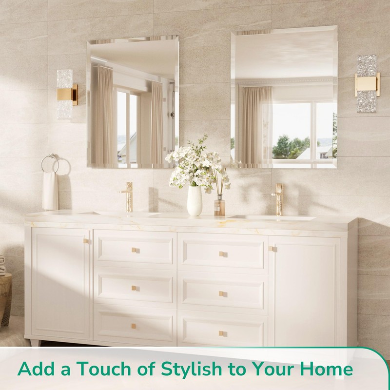 TokeShimi 24x32 Beveled Bathroom Mirror Frameless, Tempered Rectangle Bathroom Vanity