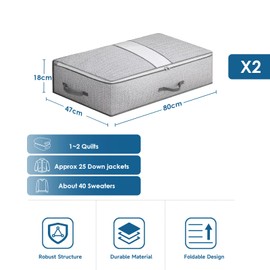 Leavans Underbed Storage Box with Lid, Foldable Clothes Storage Boxes for Clothes, Duvets and Bedding, Pack of 2, Grey