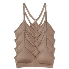 Kalon Women’s 4 Pack Racerback Sports Bralette Seamless Wireless Comfort Bra (Medium, 4PK Med Beige)