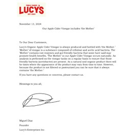 Lucy's Lucy's Family Owned - USDA Organic NonGMO Raw Apple Cider Vinegar, Unfiltered, Unpasteurized, With the Mother, (2 Pack Gallon)