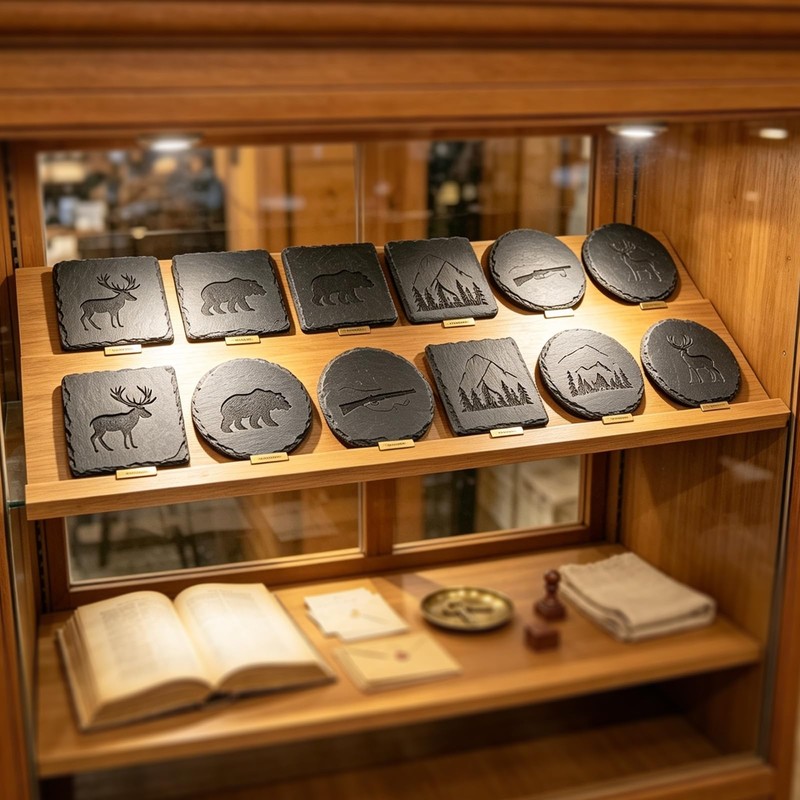 60 PCS Slate Coasters for Laser Engraving, Natural Black Stone