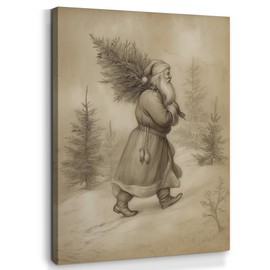 EGVQK Vintage Christmas Santa Canvas Wall Art, Winter Holiday Xmas Santa Tree Canvas Pictures Wall Decor, Neutral Winter Landscape Walls Art Prints for Home Bedroom Living Room Decorations, 11x14 inch