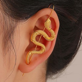 TseenYi Ear Wrap Crawler Hook Earrings Gothic Snake Ear Crawler Earrings Snake Ear Cuff Earrings Gold Snake Ear Climber Earrings Punk Earrings for Women and Girls (1 Piece), Alloy Steel