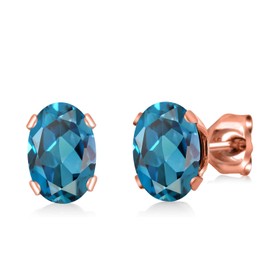 Gem Stone King 18K Rose Gold Plated Silver London Blue Topaz Bracelet and Earrings Jewelry Set For Women (10.00 Cttw, Gemstone November Birthstone, Oval 7X5MM, Fully Adjustable Up to 9 Inch)