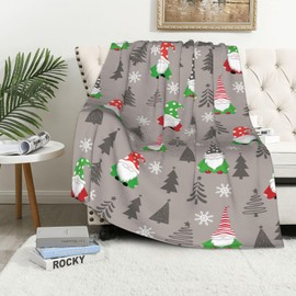Gnome Throw Blanket Xmas Gnome Pattern Warm Luxury Plush Throw Blanket, Ultra Soft & Lightweight Flannel Throw Blanket for Couch, Sofa and Bed (Xmas Gnome, 130x150cm)