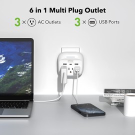 BN-LINK Multi Plug Outlet Extender 2 Pack, 3 Wall Outlets Outlet Splitter with 3 USB Ports(1 USB C), Charging Adapter for Dorm, School, Travel, Office, Home
