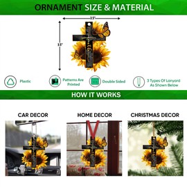 Talataca Faith Sunflower God Jesus Cross Christian Butterfly 2D Flat Car Rear View Mirror Accessories Christmas Tree Ornament Decoration Hanging Charm Interior Rearview Pendant Decor Gift