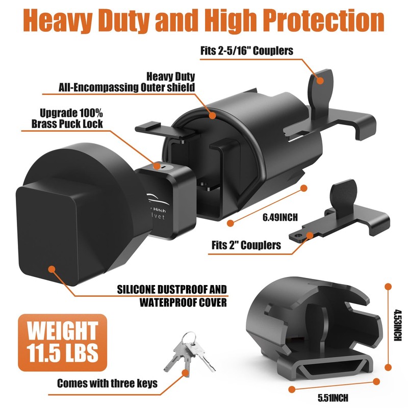 Govlvet Trailer Lock Fits 2" and 2-5/16" Couplers - Heavy