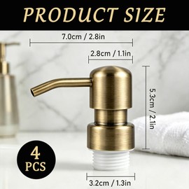 4 Pcs Soap Dispenser Pump Replacement, Gold Stainless Steel
