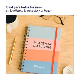 Bluelander Agenda 2026, Organizador Diario, Semanal y Mensual, Pestañas de Enero a Diciembre 2026, Tamaño A5 (20.9 * 15.2 cm), Pasta Dura con Espiral,