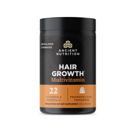 Ancient Nutrition Hair Growth Multivitamin – Supports Thicker Hair, Less Shedding, Smoother Skin & Stronger Nails – with Solubilized Keratin, Powered by Peptides, 22 Vitamins & Minerals – 30 Servings
