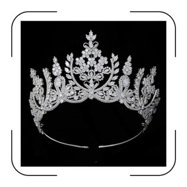 Vintage Wedding Crowns Arab Classic Dubai Cubic Zirconia Crown Bridal Hair Accessories Crystal Tiara Headband for Women (Silver C)