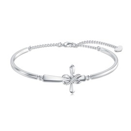LWXIE Diamond Cross Bracelet for Women 925 Sterling Silver Sideways Cross Bracelets Infinity Religious Jewelry Gifts for Her Wife Mom