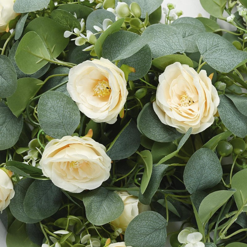 2 Pack 12FT Artificial Eucalyptus Flower Garland with 6 Champagne