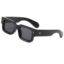 Teumire Thick Square Frame Sunglasses for Women Men Trendy Chunky Rectangle Sun Glasses Black Shades UV400 Protection(Black/Grey)