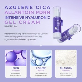 Le' Nubele Azulene Cica Allantoin PDRN Intensive Hyaluronic Gel Cream for Sensitive Skin | PDRN + Squalane + Allantoin + Panthenol | Firming, Lightweight Moisturizer, Korean Skincare | 30ml•1.01fl.oz