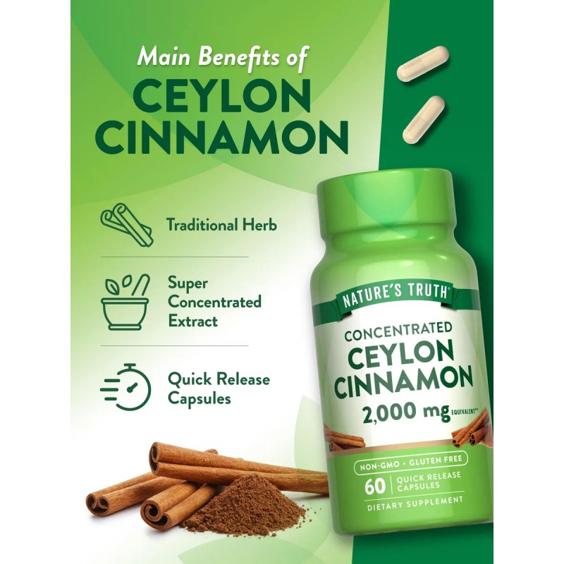 Nature's Truth Cápsulas Canela De Ceilán 2000mg 60 Unidades