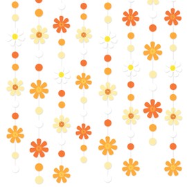 47.2 Ft Groovy Party Decorations Boho Daisy Polka Dot Garland Streamer Ombre Orange Daisy Banner Cutouts for Birthday Baby Shower Wedding Bridal Shower Spring Summer Fall Retro Hippie Decor Supplies
