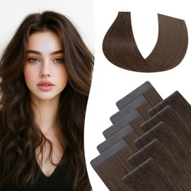 TESSHAIR Injected Tape in Hair Extensions Human Hair 10 Pcs Invisible Skin Weft Remy Real Hair Extension Tapes Natural Tape Extensions for Women Girls(Dark Brown, 20g) - 20Inch
