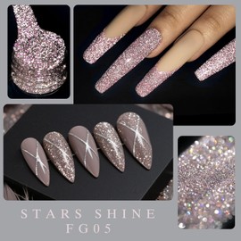 CANNI Reflective Glitter Gel Polish, Rose Gold Sparkly Glitter Shimmery Gel Nail Polish Rosy Shiny Disco UV LED Soak Off Home DIY Manicure Salon Varnish For Women Girls