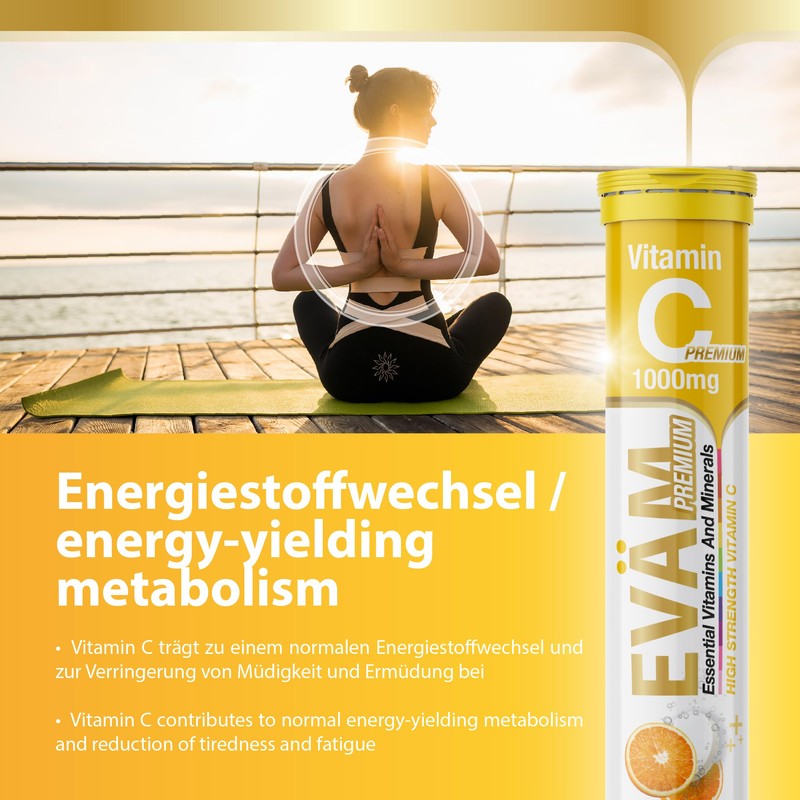 EVÄM Premium Vitamin C 1000 mg Effervescent Tablets, Orange Flavour,