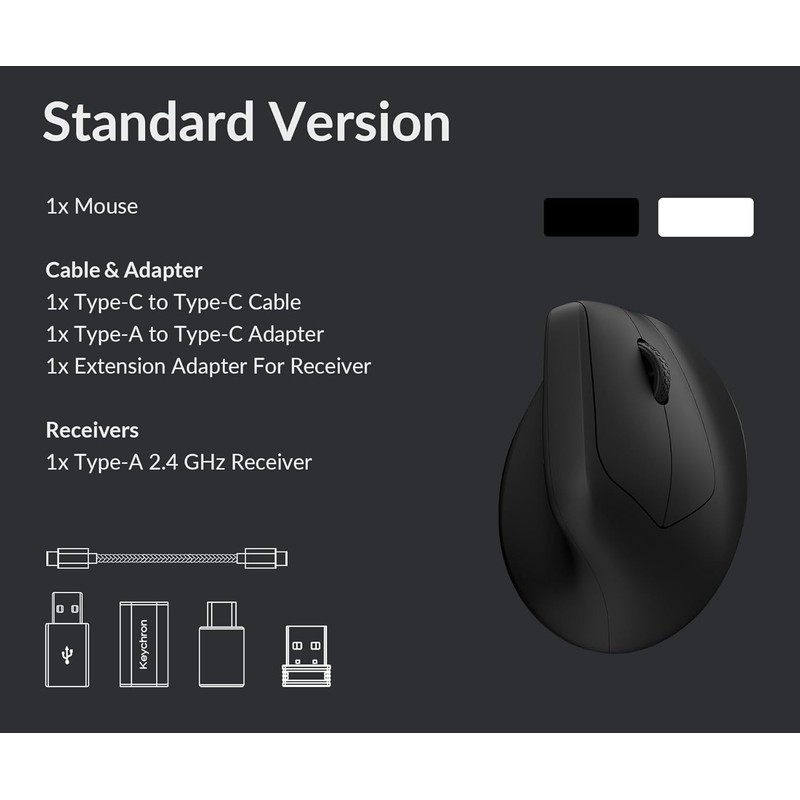 Keychron M5 Ergonomic 4000 Hz Wireless Bluetooth 5.1/2.4 GHz/Wired Mouse,