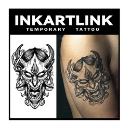 INKARTLINK Tattoo Tech, 2 Sheets Large Semi Permanent Tattoo, Adult Art Design Temporary Tattoos, Lasts 1-2 Weeks, Waterproof, Realistic Look, No Adhesive, No Reflection (Demon Prajna Design)