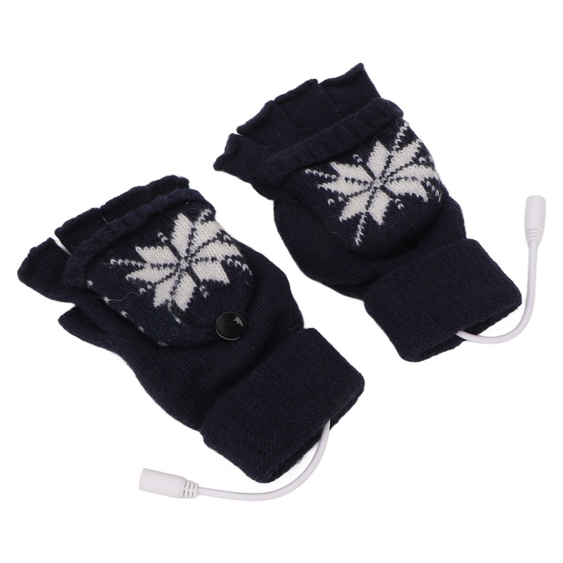 USB Heating Gloves Full Half Fingerless Knitting Double Side Warm