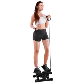Fitvids Pre-Assembled Adjustable Mini Stepper Stair Stepper Stepping Machine with Resistance Bands, Dark Gray