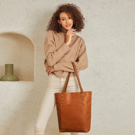 S-ZONE Women Vintage Genuine Leather Tote Bag Large Shoulder Purse Work Handbag