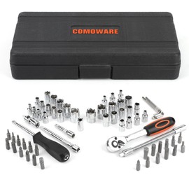 COMOWARE Socket Sets Metric & Standard/Ratchet Set, Mechanic Tools Set 69 Pieces 1/4'' & 3/8'' Drive Socket Wrench Set Extension Bar For Automotive Repair And Home Use