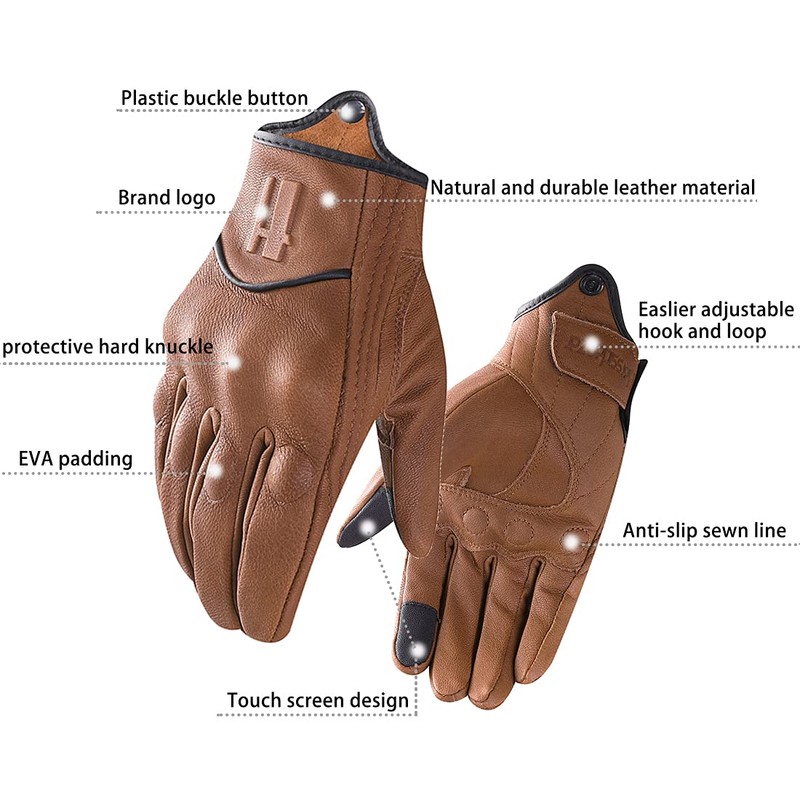 Harssidanzar Mens Motorcycle Gloves Fleece Lined Winter Warm Goatskin Leather