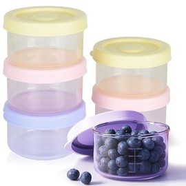 Juego de 6 Recipientes para Papillas de Bebe, Contenedor Mini para Snack con Línea Graduada, Vasos para Gelatina con Tapa, Apto para Frigorífico Microondas y Lavavajillas