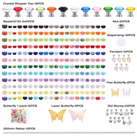 380pcs Beaded Garden Stake, DIY Butterfly Fairy Wand Garden Stake Kit with 10IN Threaded Rod Crystal Stopper Top Large Holes Beads Butterfly Decoration Pendants Outdoor Fairy Garden kit