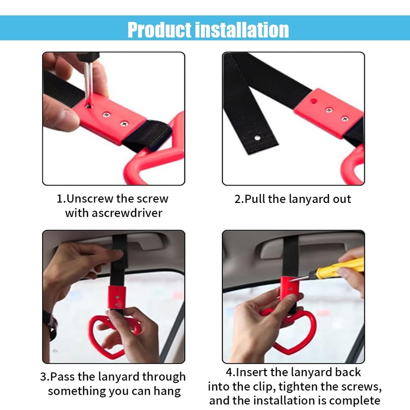 2PCS Heart-Shaped Car Handle Straps, Auto Grap Handle Warning Pull