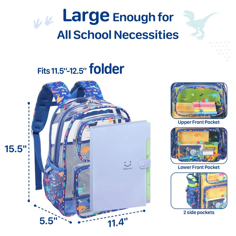 Bagseri Clear Backpack for Kids - 15 Inch Clear Bookbag