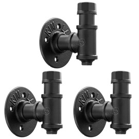 3 Pack Rustic Style Industrial Iron Pipe Coat Towel Holder Wall Hook for Hanging, Wall Mounted Vintage Robe Clothes Hanger Heavy Duty Farmhouse,Mounting Hardware Included Black
