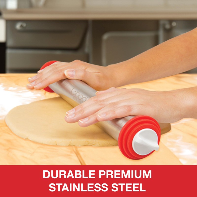 Adjustable XL Pastry Rolling Pin w/ 3 Spacer Rings -