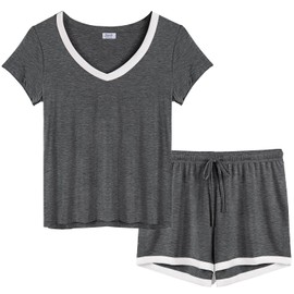 Amorbella Womens Short Sleeve Bamboo Viscose Pajamas Cooling Pj Shorts Set Soft(Charcoal Gray,Small)