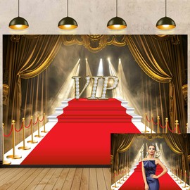 Red Carpet Curtain Backdrop VIP Carpet Movie Party Background for Photography Red Gold Stage Backdrop Graduation Prom Party Supplies Photo Booth Studio Prop (8x6FT)