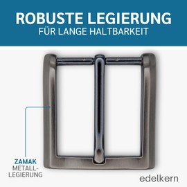 edelkern Belt Buckle "Miami" Premium Quality Robust Metal Alloy Suitable for Belts without Buckle (Interchangeable Belt) up to 40 mm Wide Suitable for Men and Women, silver