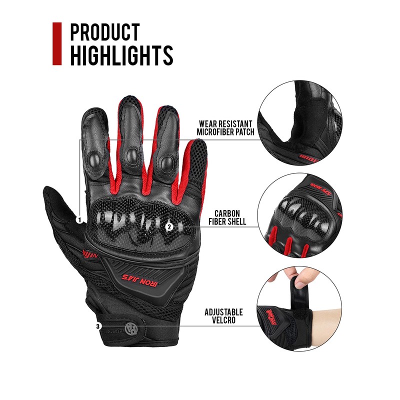 BORLENI Motorcycle Gloves Breathable Motorcycle Gloves Leather Full Finger Knuckle