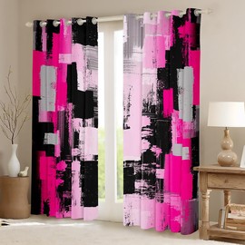 jejeloiu - Cortinas abstractas para niños, para recámara, sala de estar (2 paneles, 38 x 54 pulgadas), cortinas clásico desordenadas y opacas de arte moderno, 30 % a 50 % opacas, color verde azulado, rojo rosa y negro