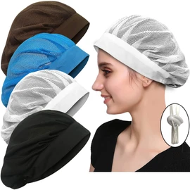 4 or 8 Pack Chef Hat Kitchen Cooking Chef Cap Adjustable Food Service Hair Nets Reusable Washable Mesh Bouffant Beanie, 4 Pack-drawstring Black+coffee+white+dark Blue, One Size