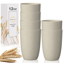 Wheat Straw Cups 6 PCS Good Alternative to Plastic Reusable Cups 12 oz Unbreakable Drinking Cup Reusable Dishwasher Safe Water Plastic Glasses Beige