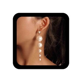 Allereya Vintage Pearl Drop Earrings Long Tassel Pearl Earrings Long Pearl Stud Earrings Wedding Pearl Necklace Earrings Jewellery for Women and Girls